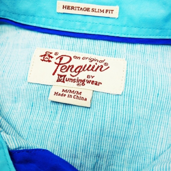 Penguin Blue Heritage Slim Fit Shirt Size M - Picture 5 of 6